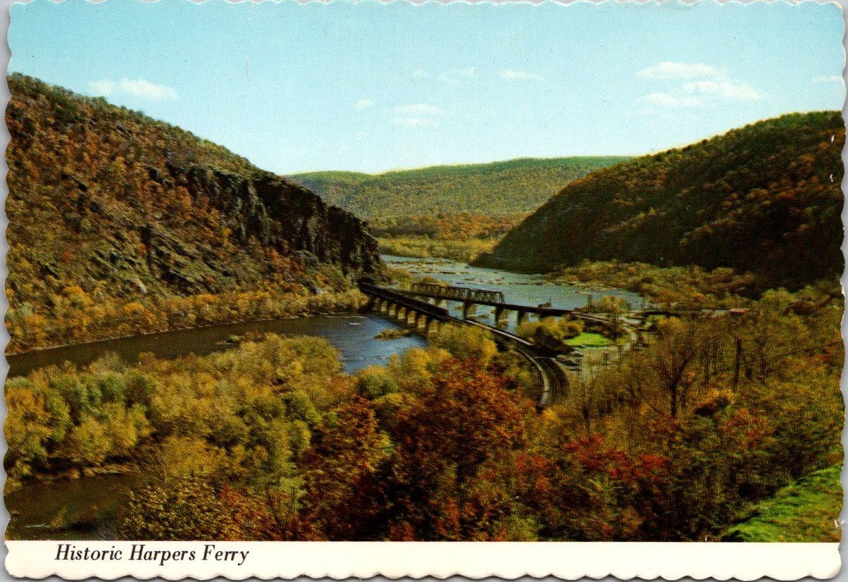 Harpers Ferry West Virginia Fall Colors Panoramic View Rivers c1975 Postcard