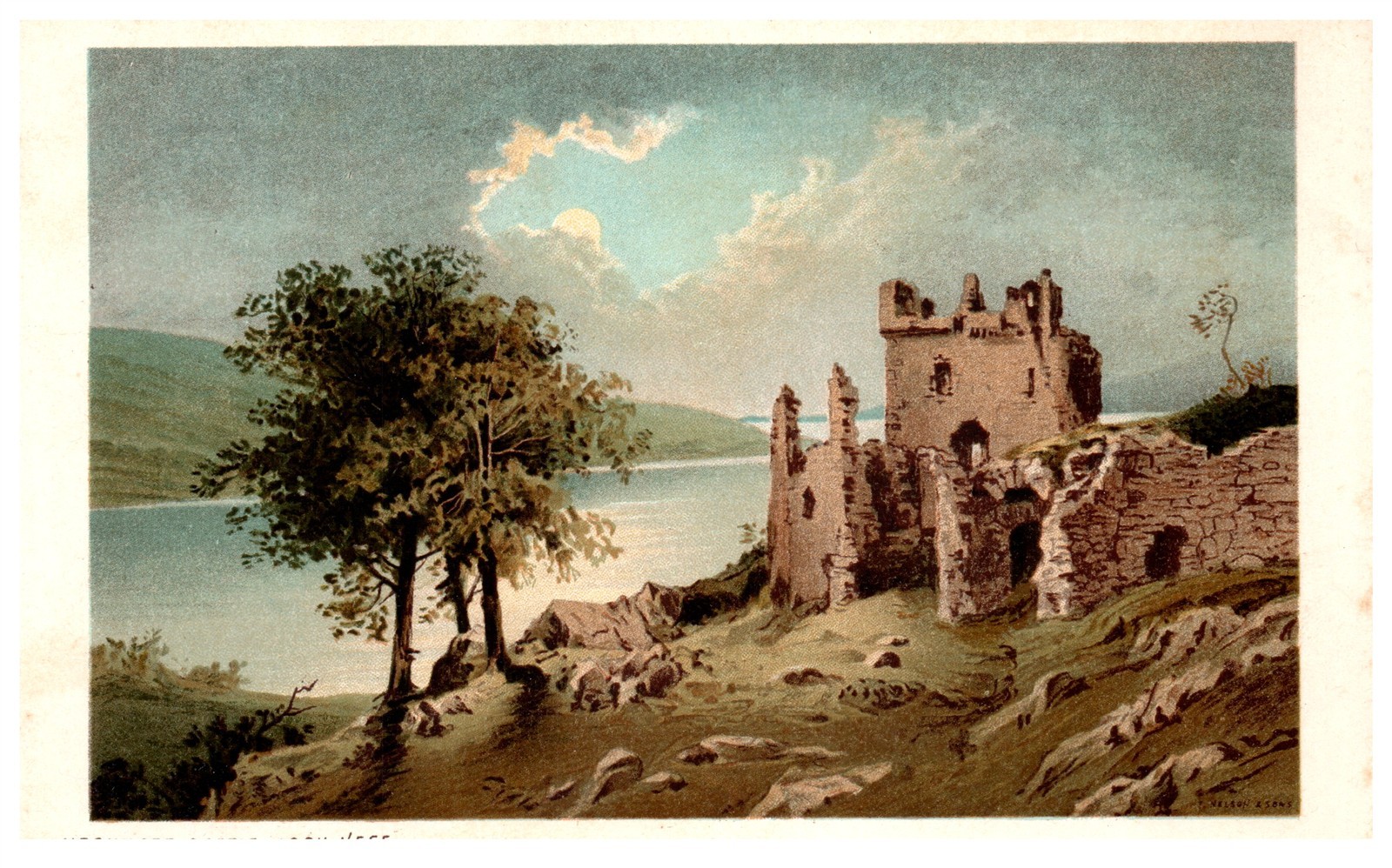 Vintage 1900s Postcard Castle Ruins by Loch Scotland T Nelson Sons