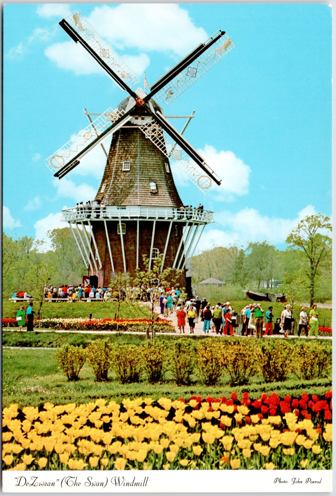 De Zwaan The Swan Windmill Island Holland Michigan Flowers USA Vintage Postcard