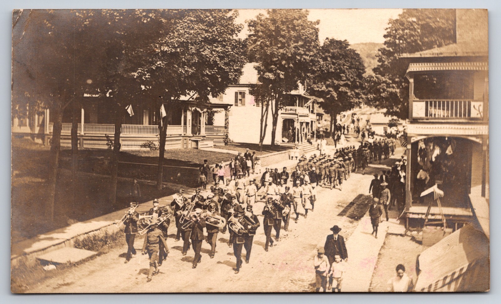 Parade Marching Band Kingston New York NY Street View c1905 Real Photo RPPC