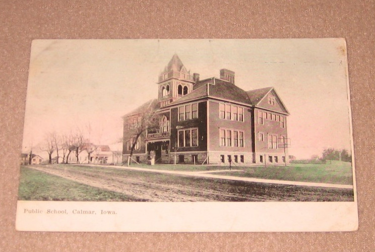 Calmar IA c 1910 Postcard Public School View