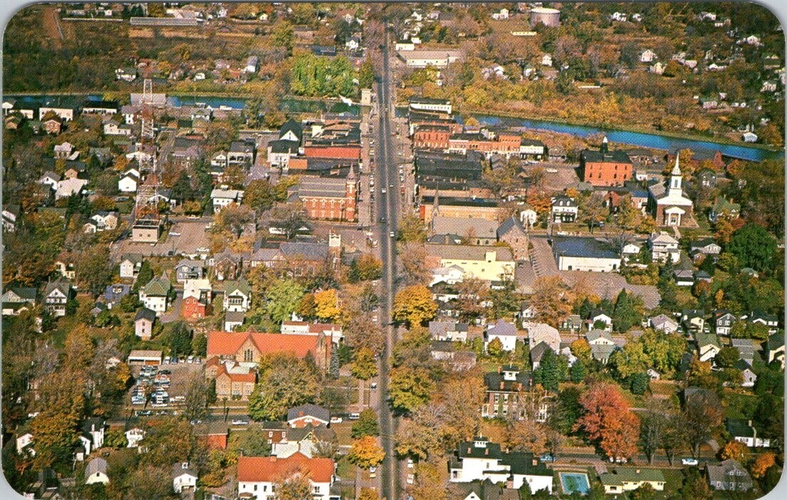 Postcard Barge Canal Brockport N.Y. Aerial View