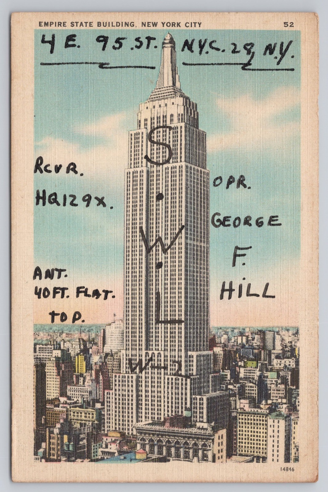 QSL Card HQ129X Empire State Building NYC Vtg Ham Radio QSO Postcard SLW 1947
