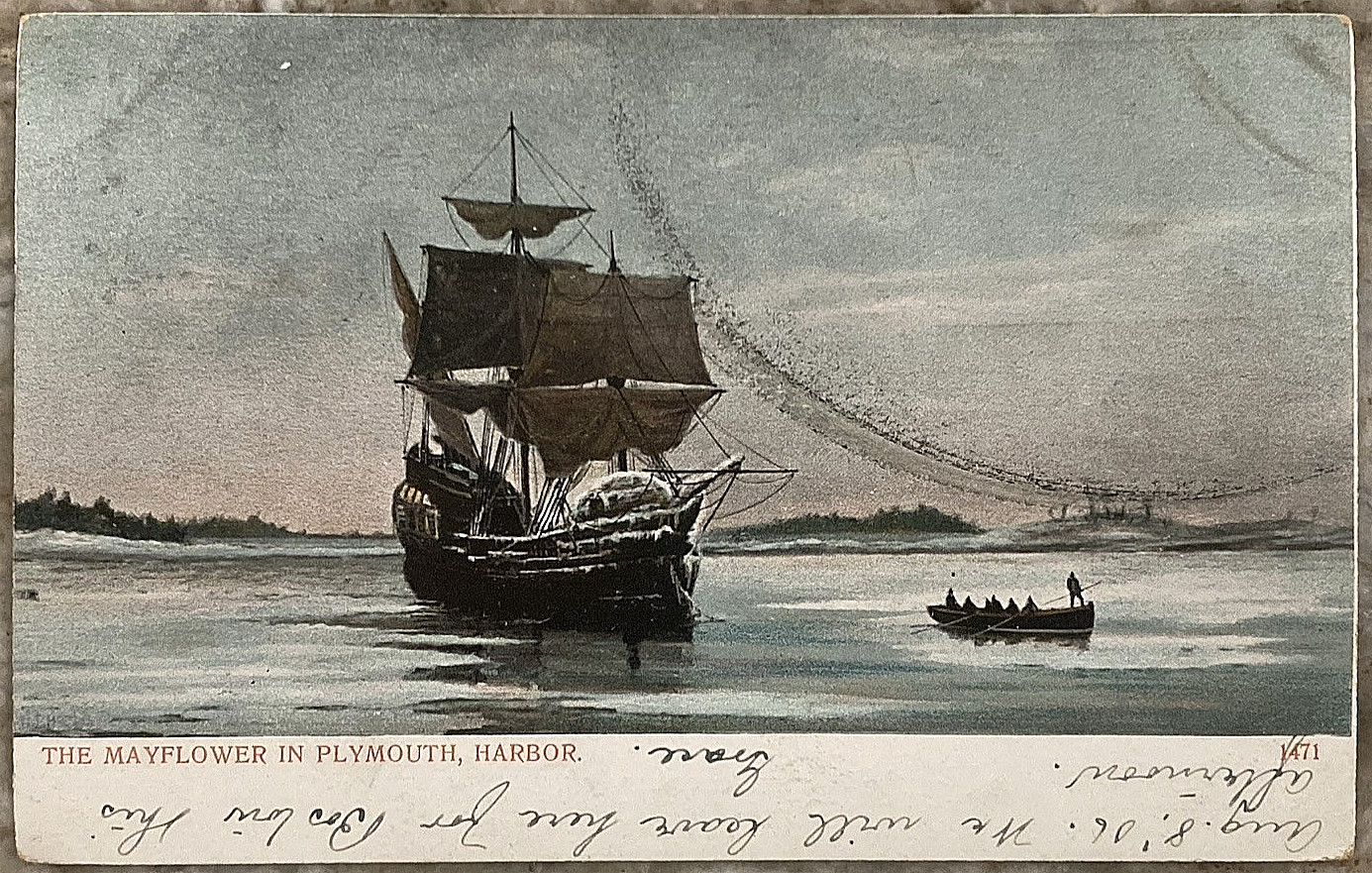 The Mayflower in Plymouth Harbor Massachusetts Pilgrims 1906 UDB Postcard C500