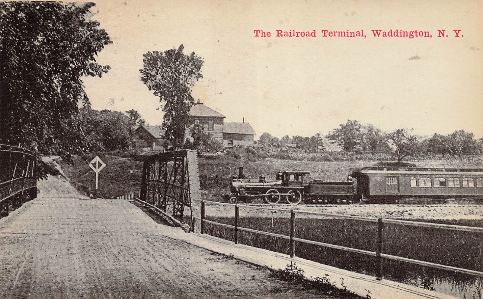 Waddington NY New York Train Railroad Station Depot Bridge Vtg Postcard G60