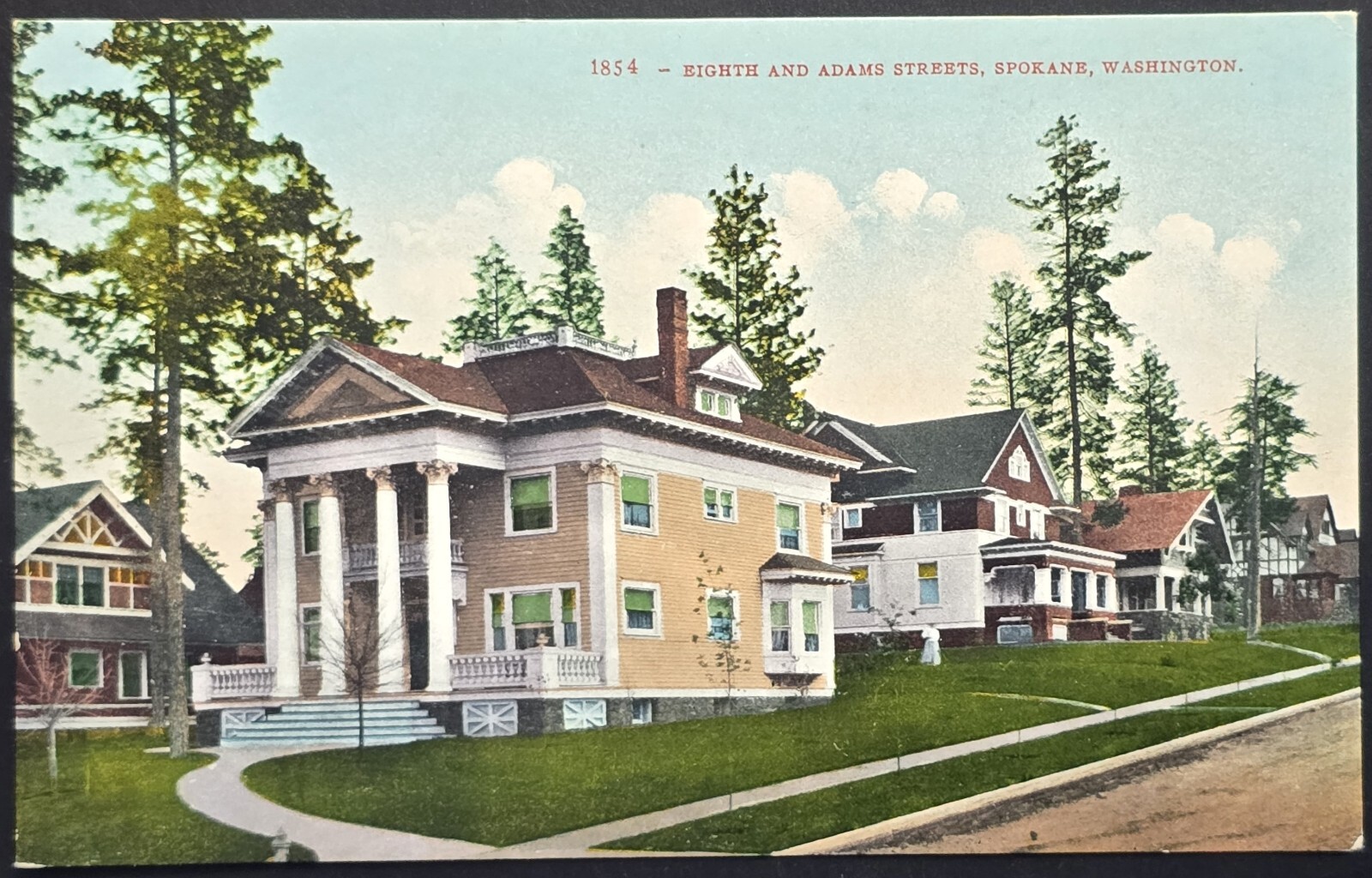 Eighth & Adams Streets Spokane WA Postcard 1854 Edward H Mitchell Unused
