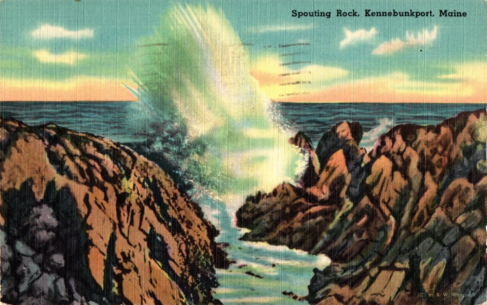Kennebunkport Maine Spouting Rock Ocean Ave Seaside View ME Linen Postcard M1