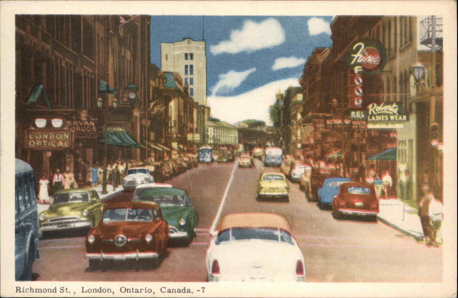 London Ontario Street Scene Car Vintage Postcard