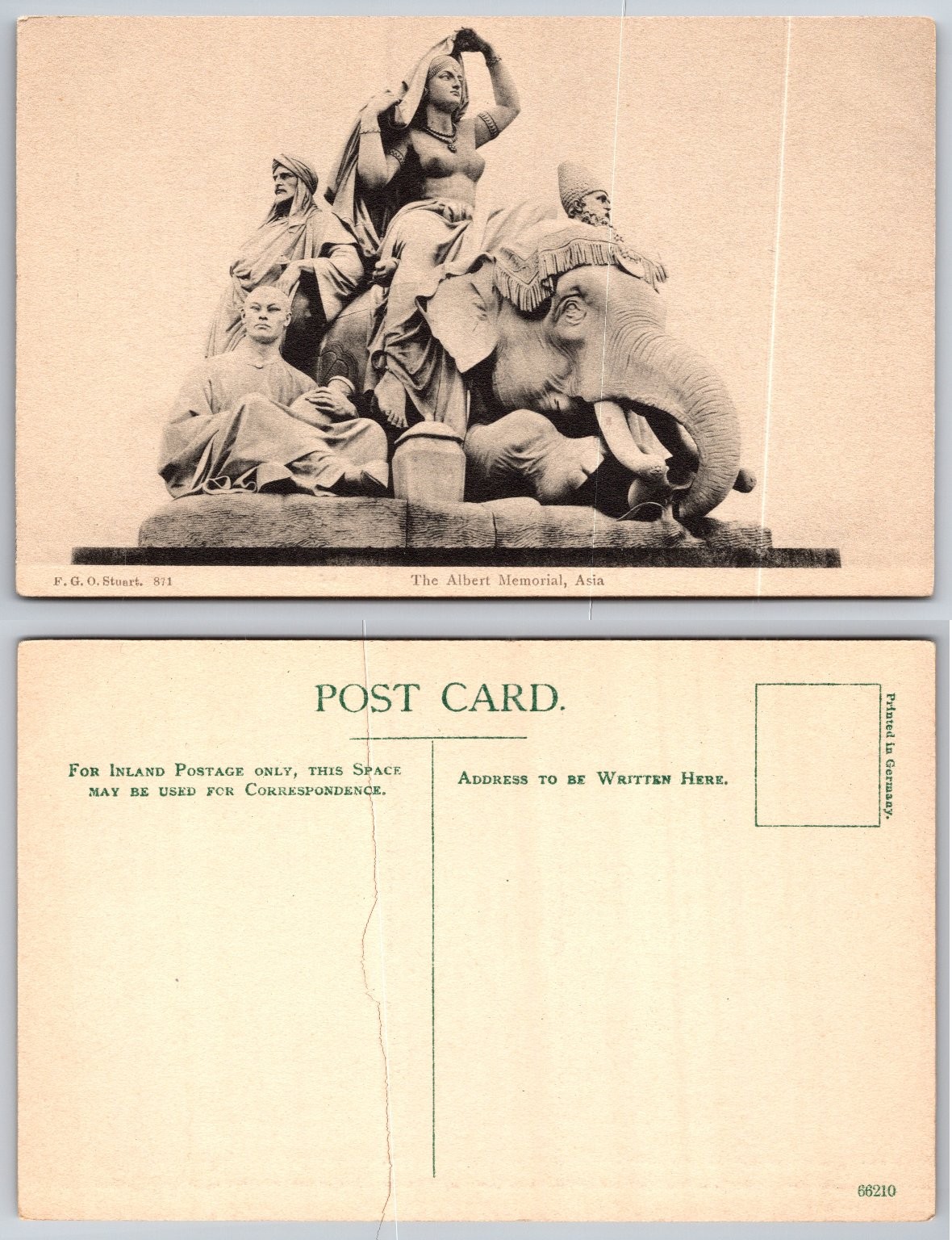 Albert Memorial ASIA Group Elephant Statue London Postcard F.G.O. Stuart