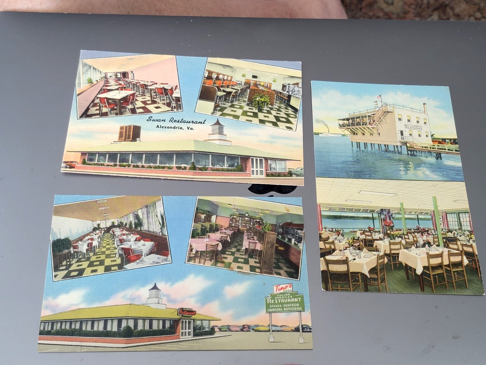 3 Different Restaurants in Alexandria, Virginia Linen Postcards Unposted