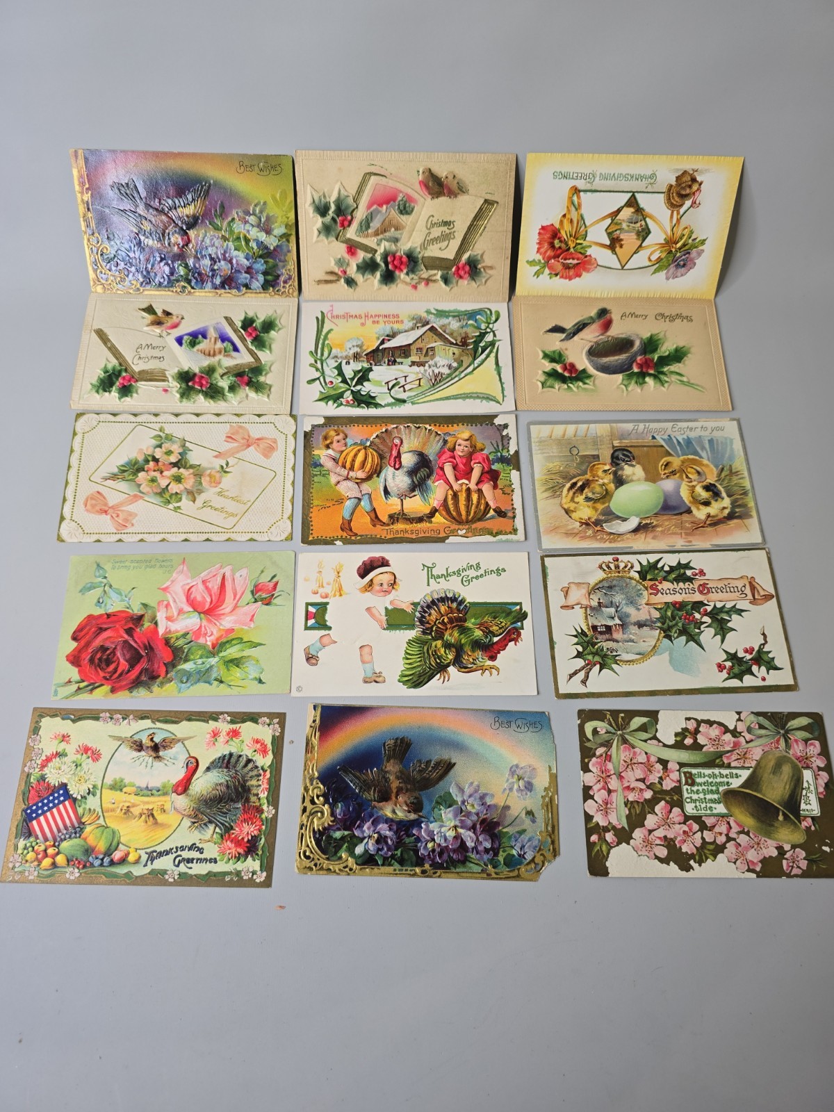 Lot Of 160 Mixed Vintage Leather Embroidered Silk Postcards Christmas Thanksgivi