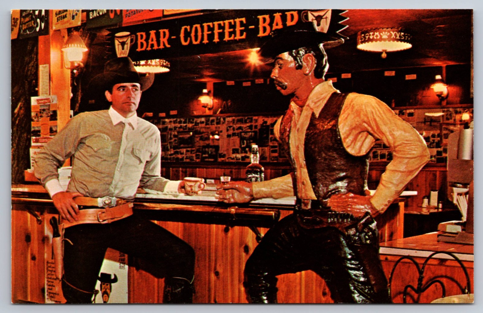 Wall Drug Wall South Dakota Bill Hustead & the Gunslinger Postcard c.1966