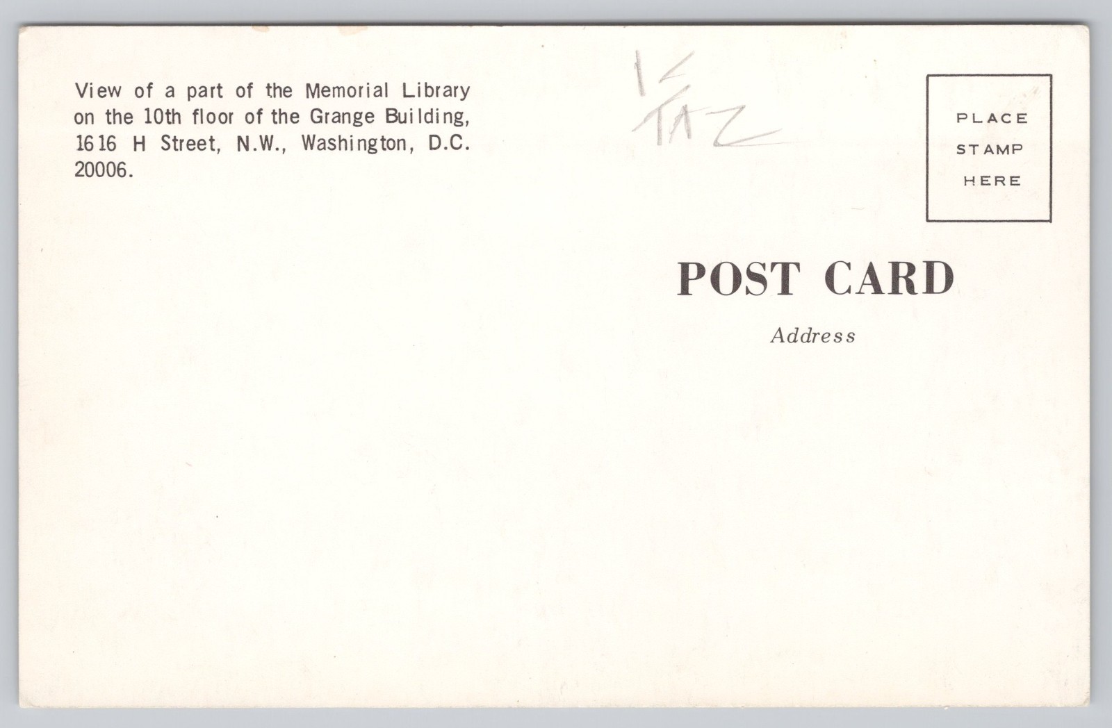 Postcard Memorial Library Grange Building Washington, D.C.