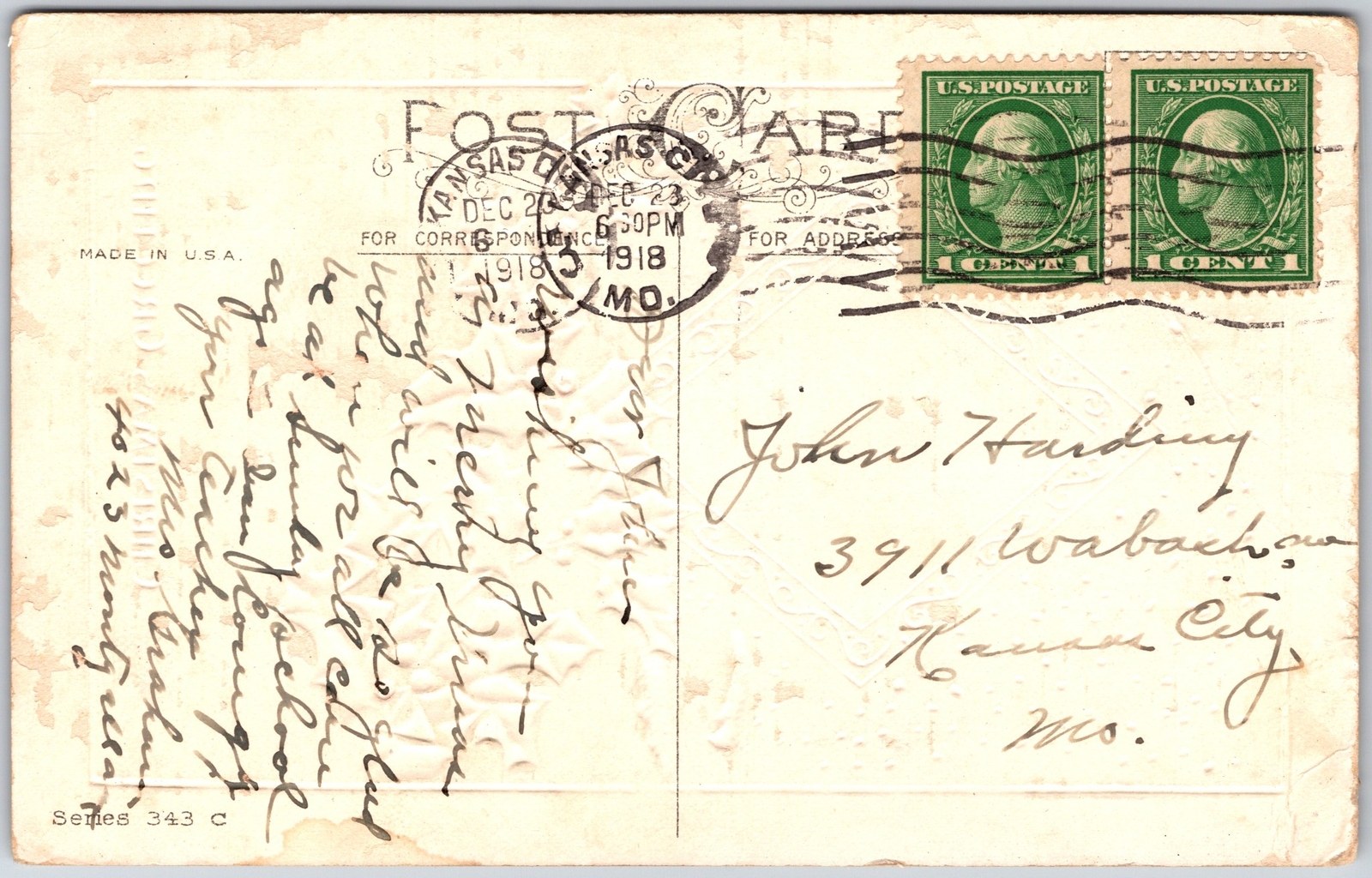 I Send My Christmas Greeting, 1918 Happiest Season of All the Year, Postcard