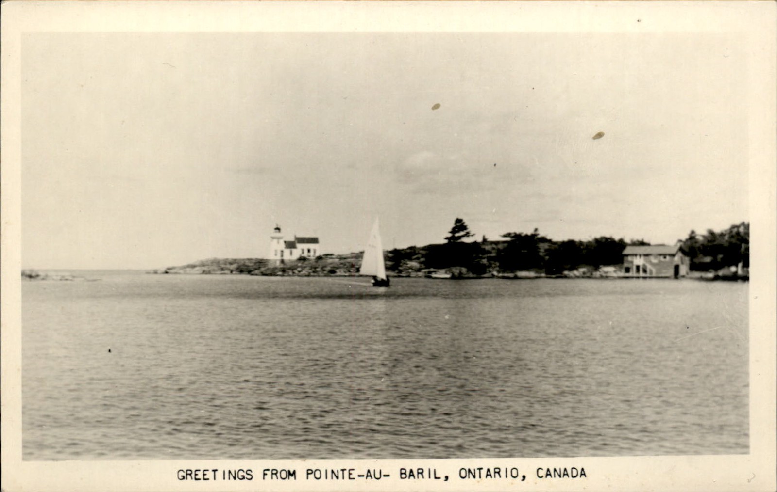 Pointe-au-Baril ON Lighthouse and shoreline c1900s-10s Real Photo Postcard