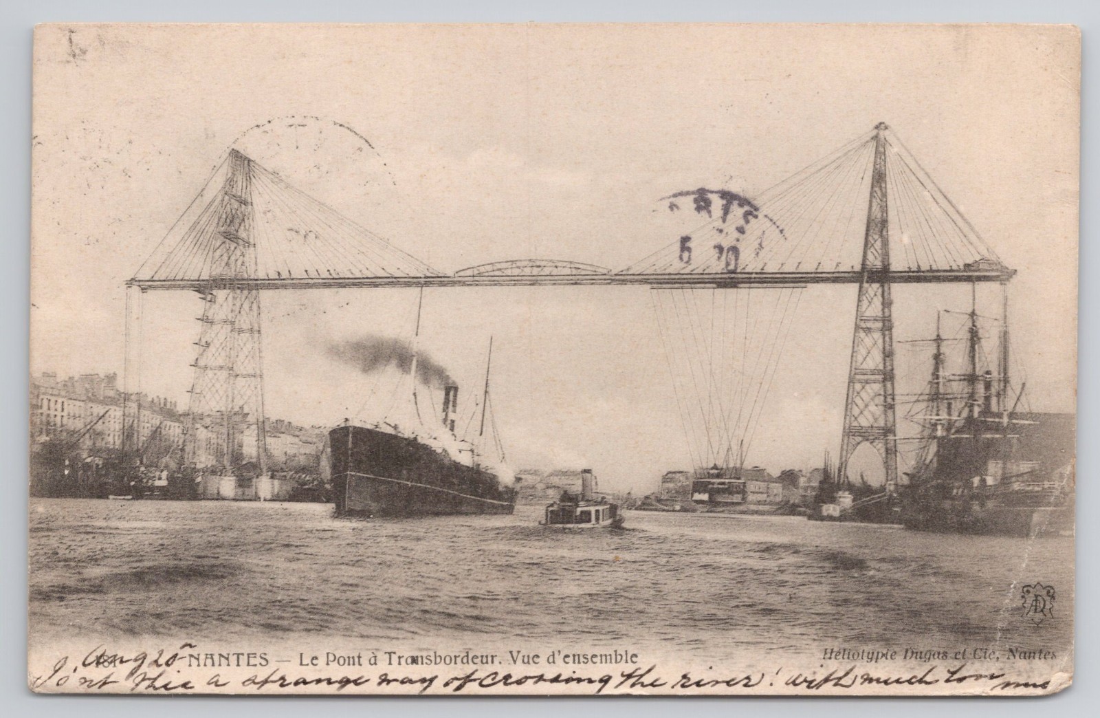 1905 Nantes France Transporter Bridge Pont Transbordeur Ship Antique Postcard