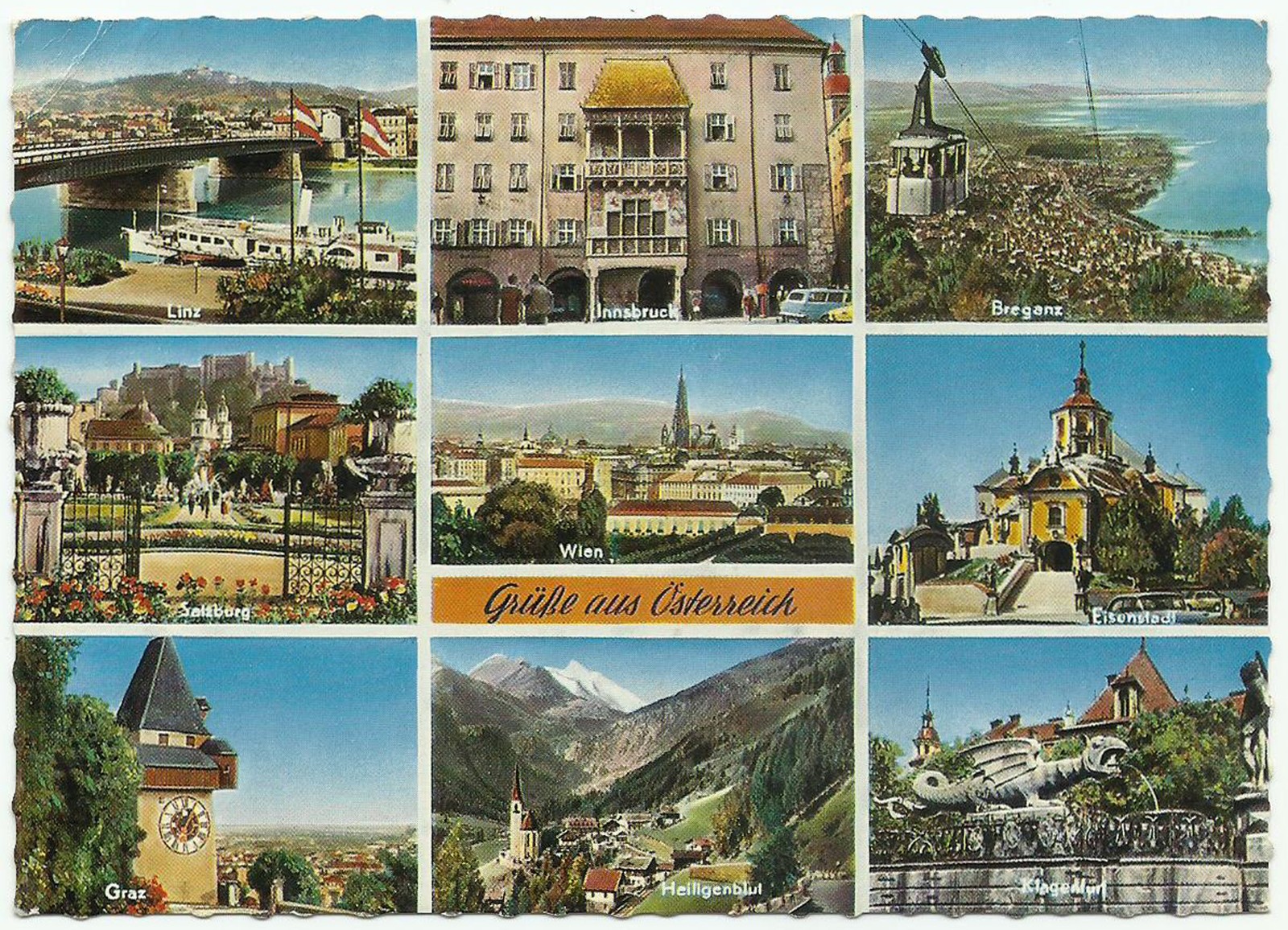 Austria Cities and Towns, Postcard, 9 Views, 1968