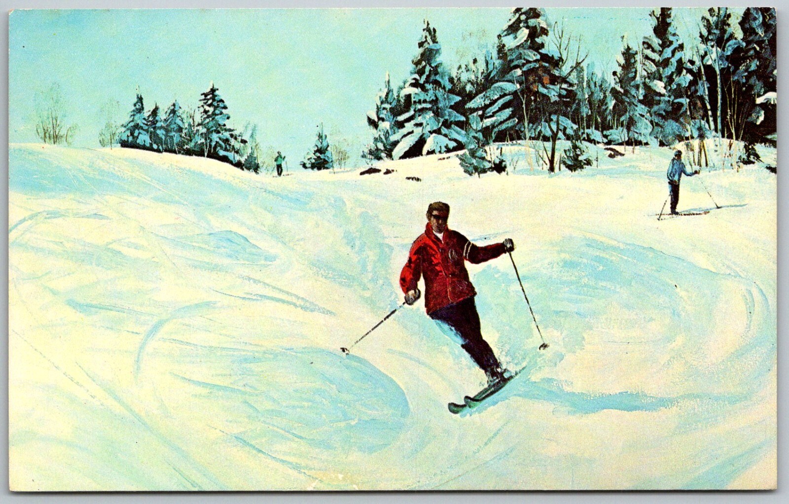 Skiing Inn New England 1960s Postcard Art after Loran Percy