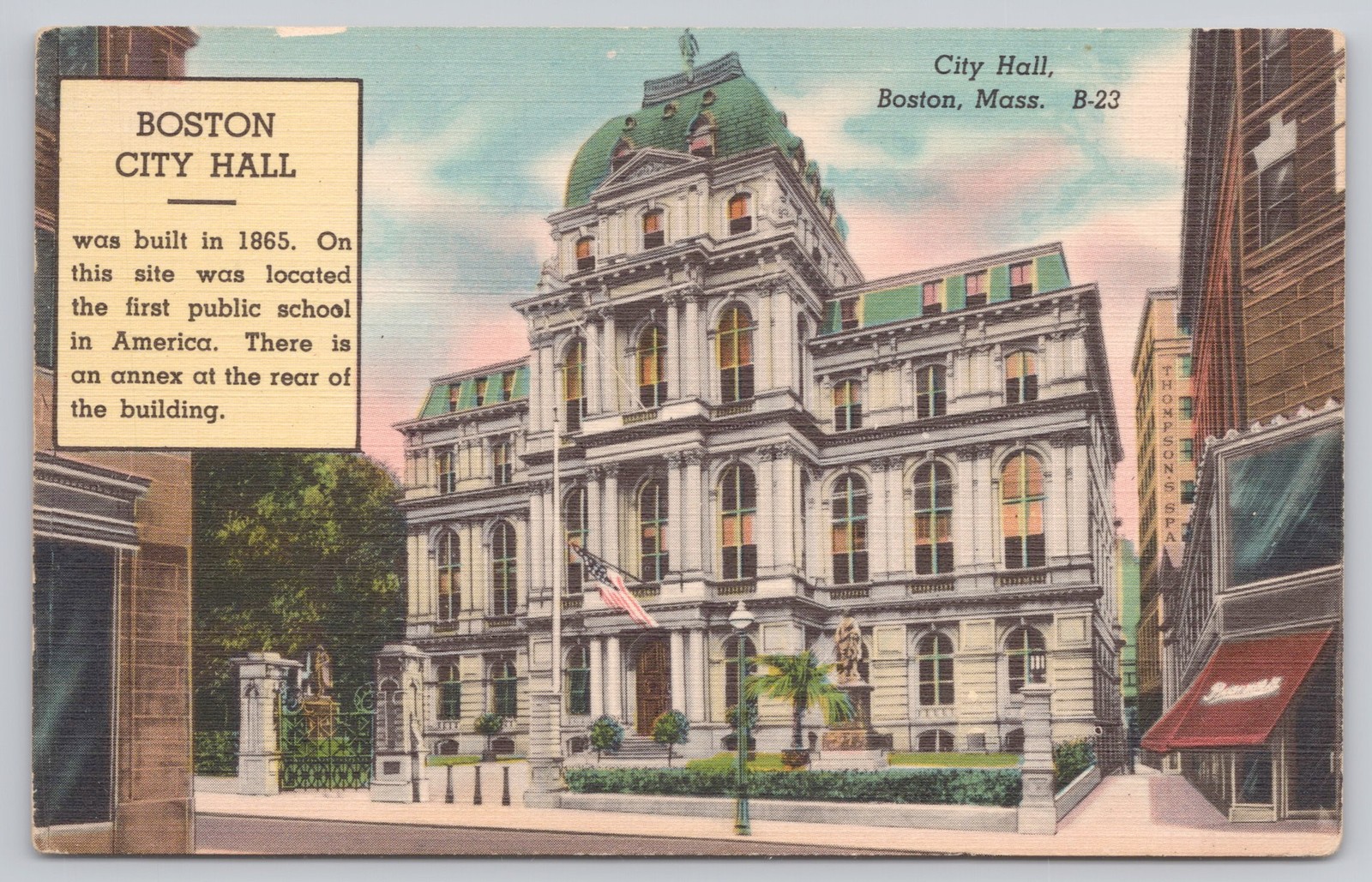 Vintage Boston City Hall Linen Postcard c. Mid-20th Century