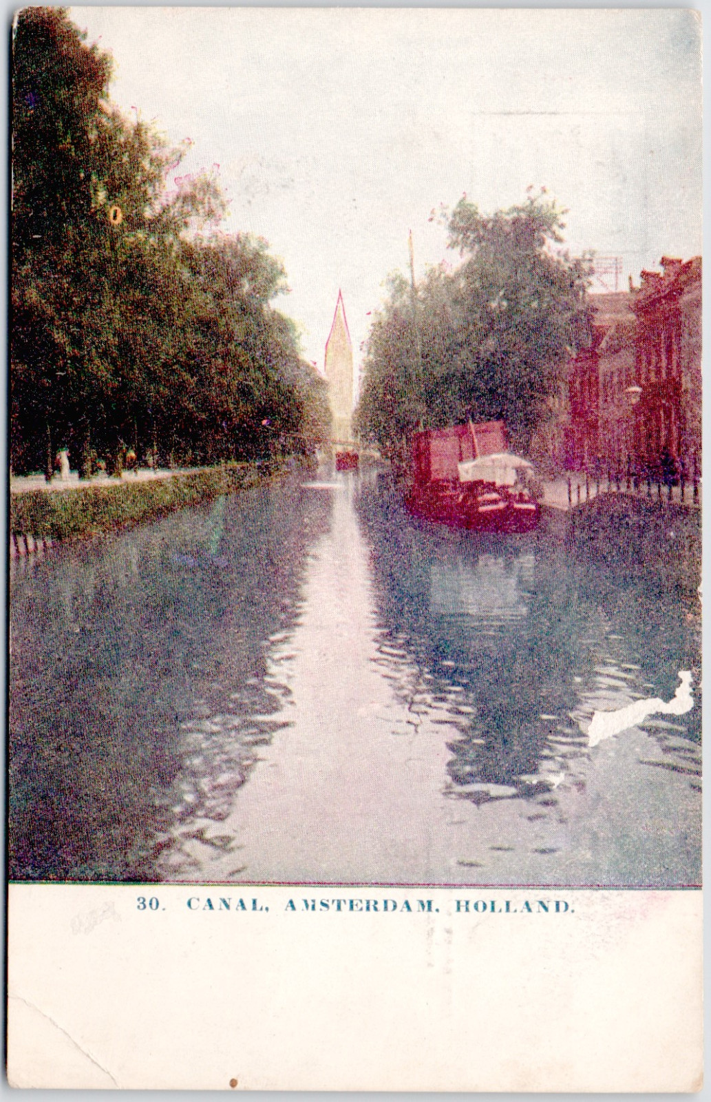 Netherlands North Holland Amsterdam Canal Tower Boat Holland 1910 Postcard