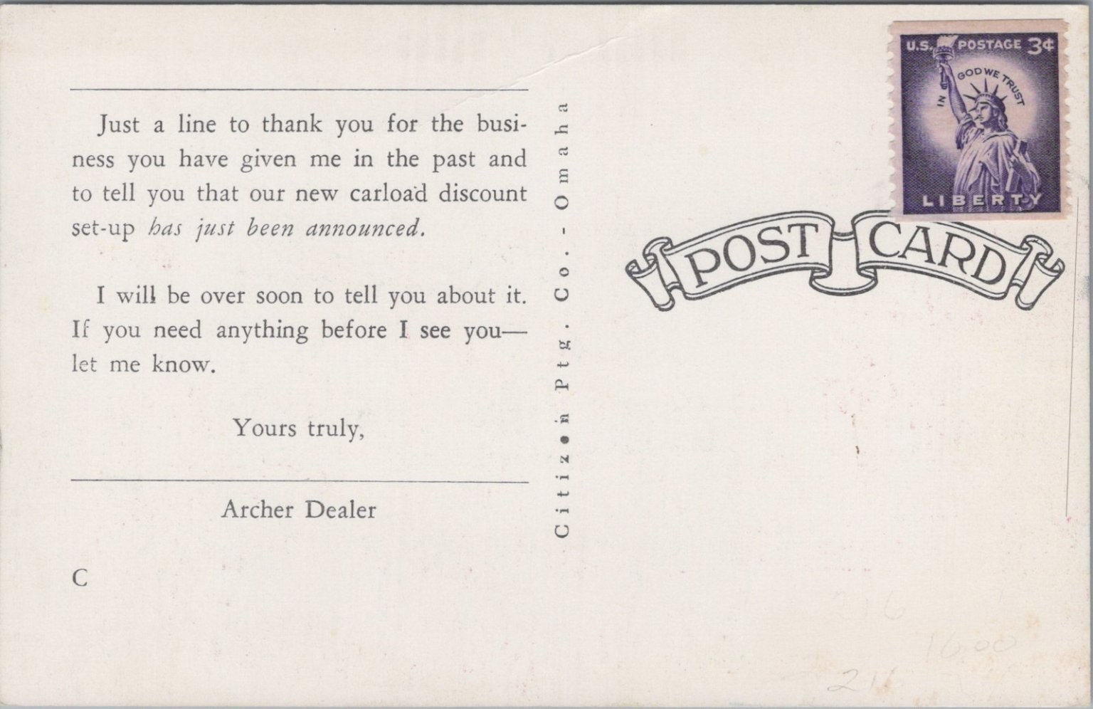 Vintage ARCHER OIL Aircraft Plane Farm Advertising Postcard 1950s Omaha