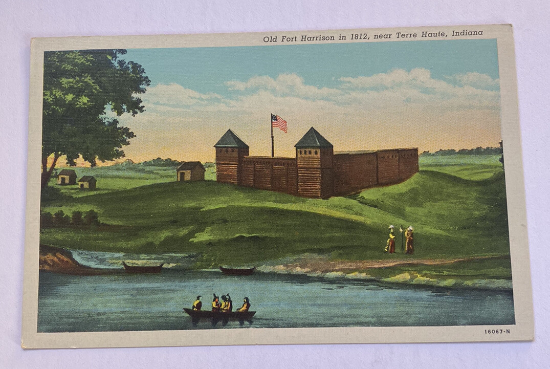 Vintage Linen Postcard ~ Old Fort Harrison View ~ Terre Haute Indiana IN