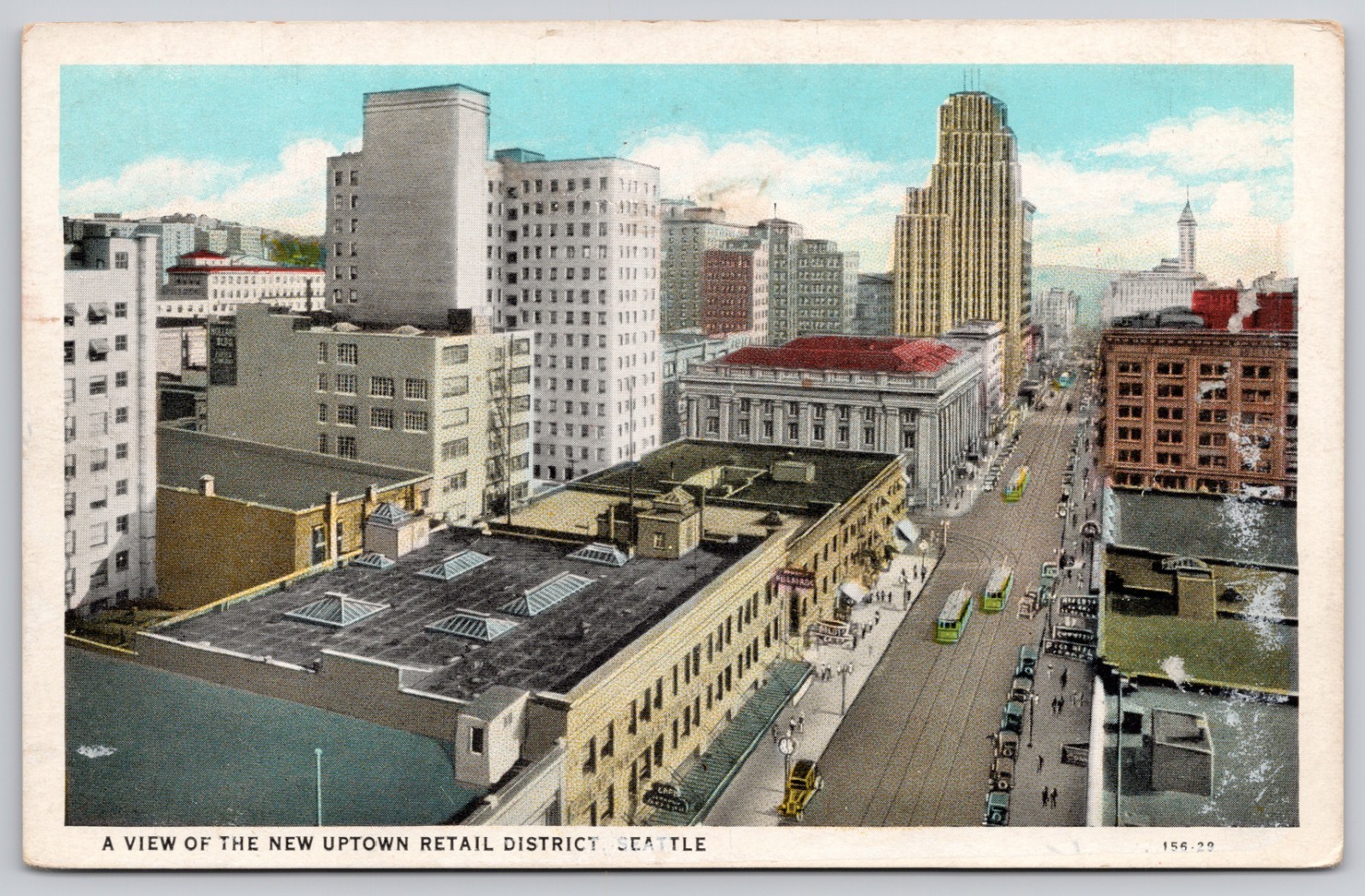 Seattle Washington WA Uptown Retail District Stores Aerial View c1920s Postcard