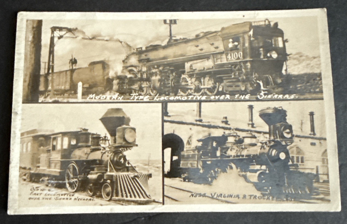 Postcard: RPPC Steam Locomotives 3 Trains of the Sierra Nevada Mountains