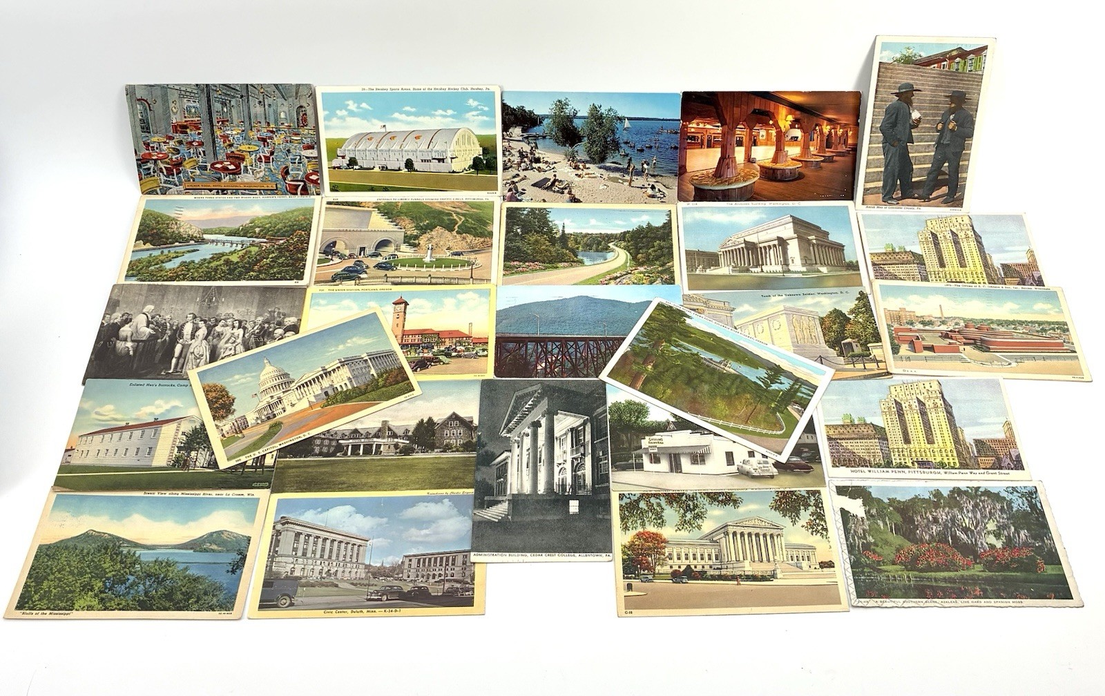 26 Vintage 1940s Postcards Linen USA DC Pittsburgh Hershey Oregon Mixed (PB10)