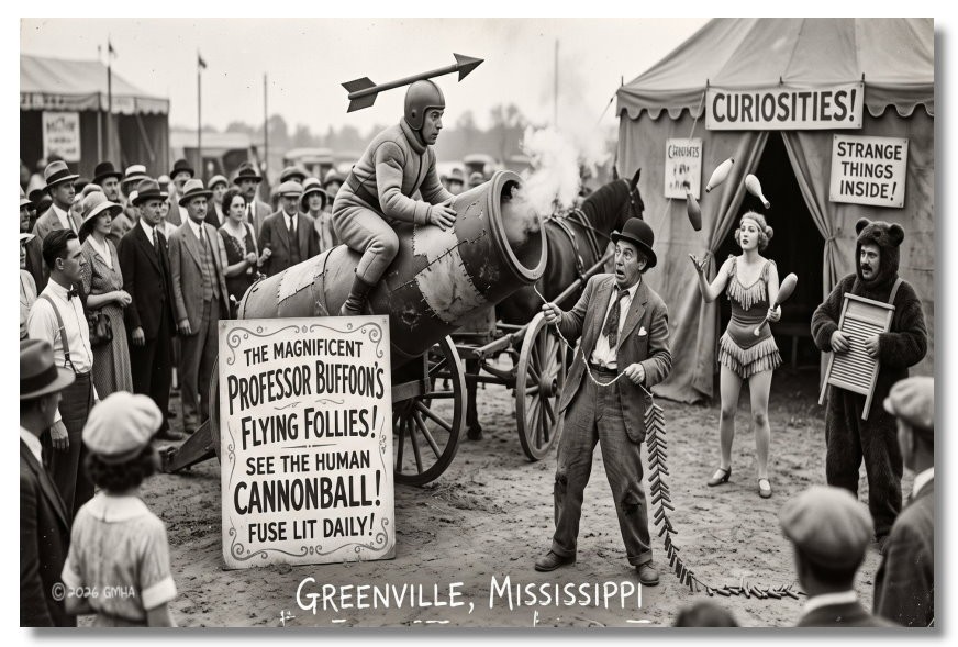 Vintage‑STYLE ART 1930s RPPC-FLYING FOLLIES GREENVILLE MISSISSIPPI-FAUX PHOTO
