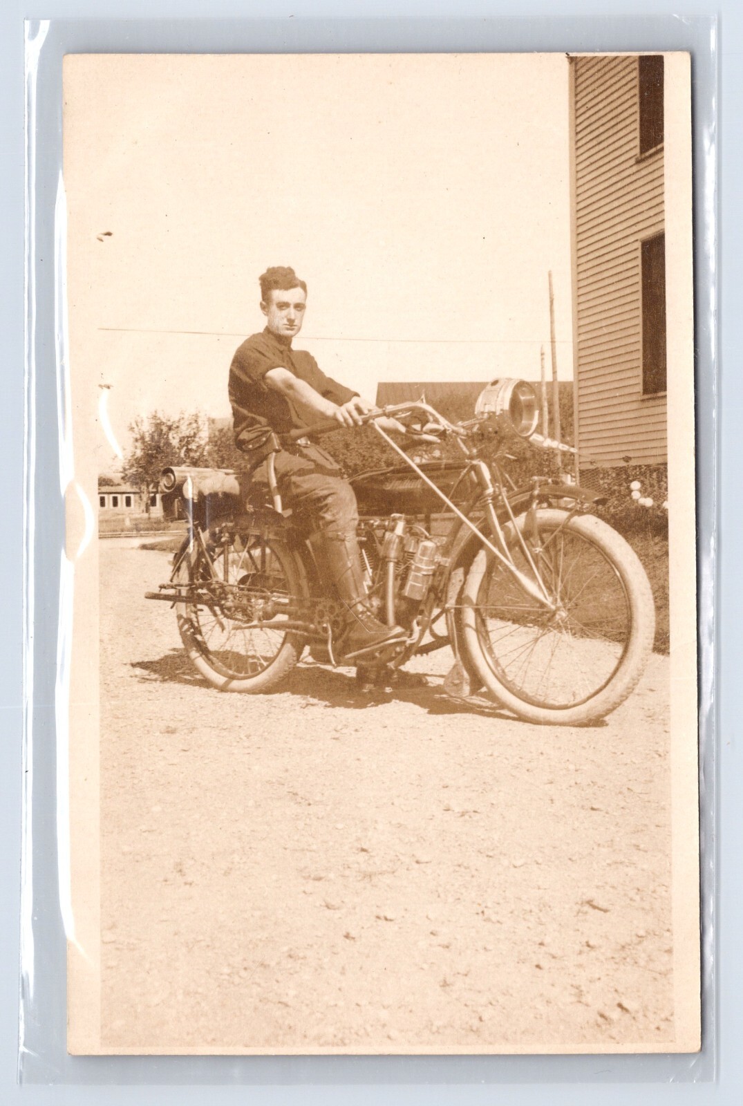Vintage Postcard – Anonymous Man on Indian Motorcycle
