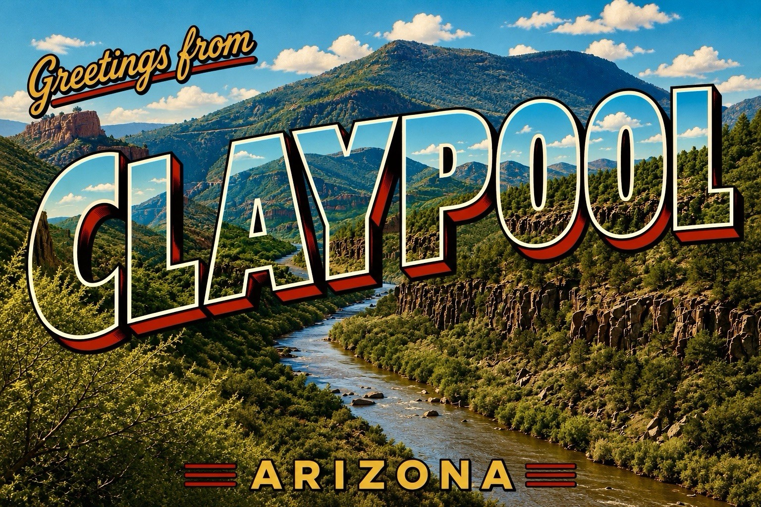 Greetings From Claypool Arizona MODERN Vintage Postcard 4×6 C558