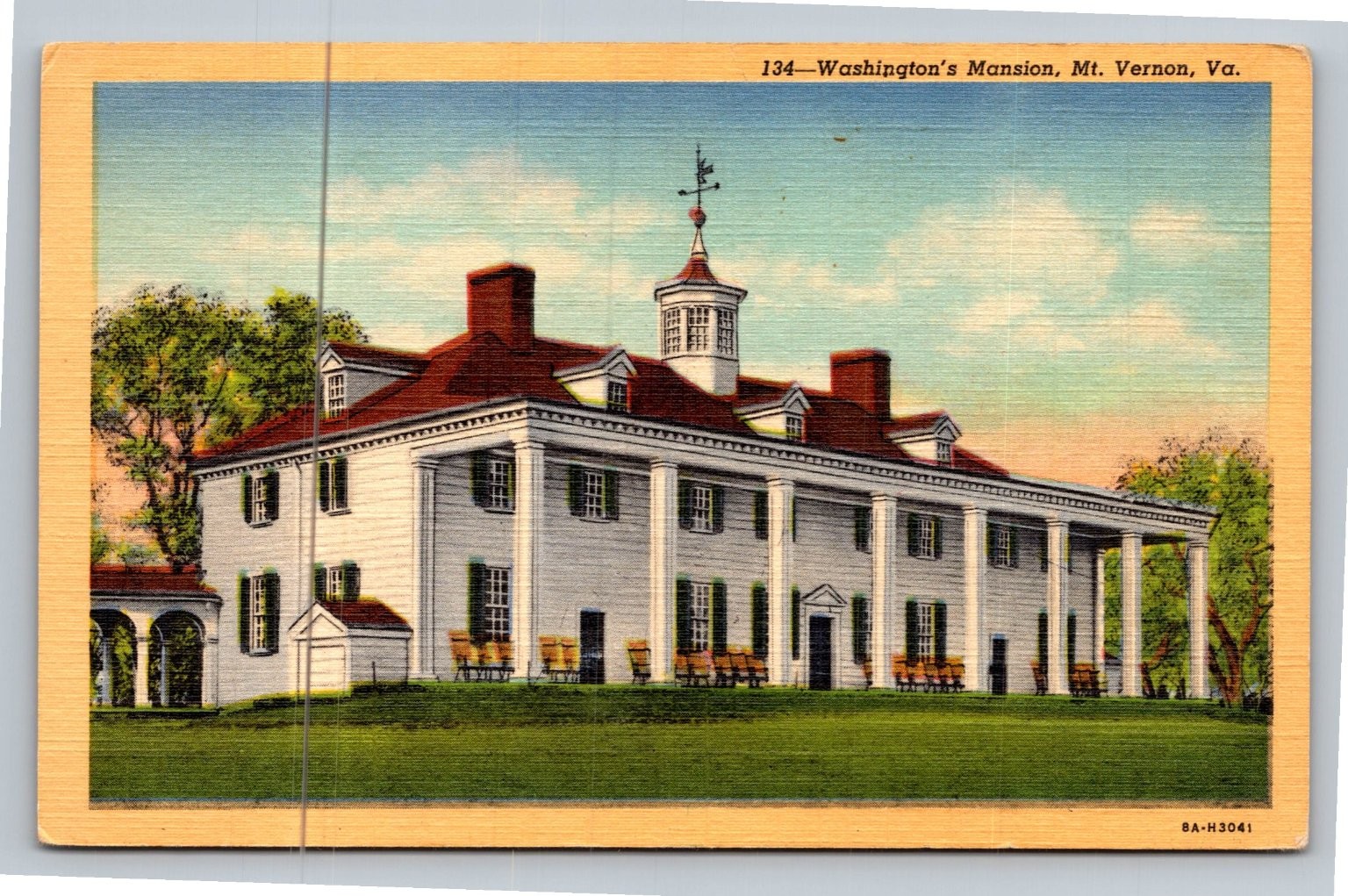 George Washington Mansion Mt Vernon Virginia Linen Postcard 1938 Curt Teich