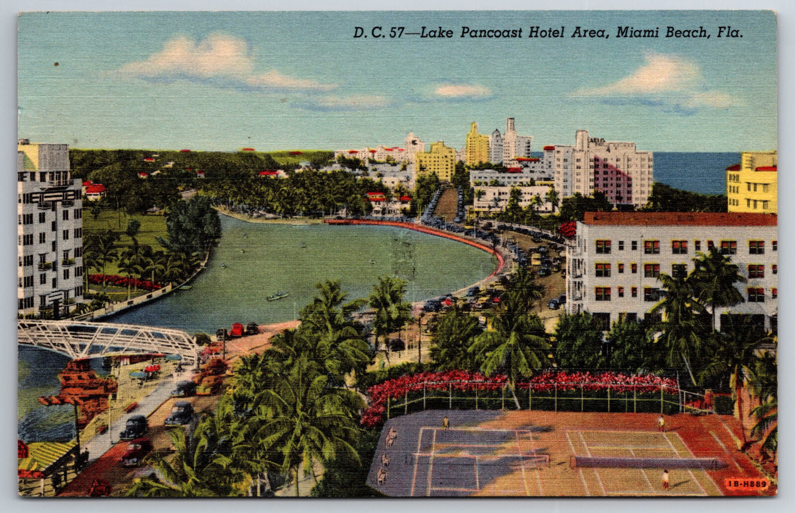 Vintage Postcard FL Miami Beach Lake Pancoast Hotel Aerial View Linen ~8674