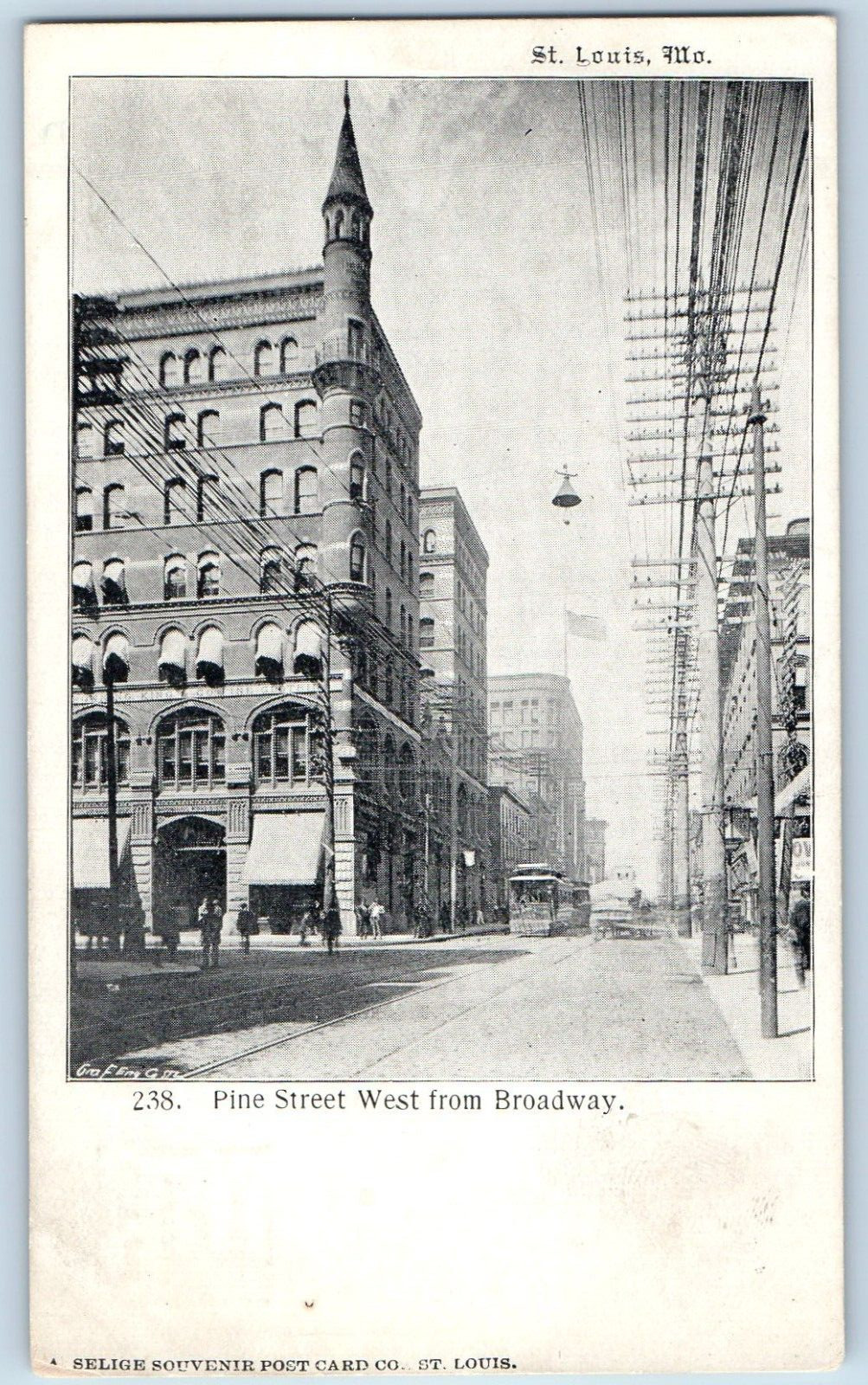 St. Louis Missouri MO Postcard Pine Street West Broadway Exterior c1905 Vintage