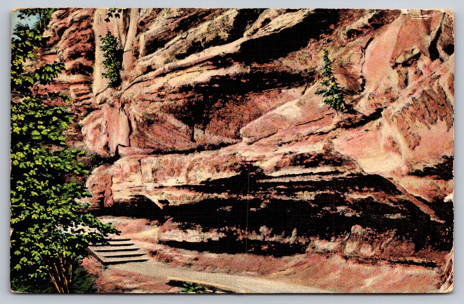 Starved Rock State Park IL Horse Shoe Canyon Trail Postcard 1944 E. C. Kropp