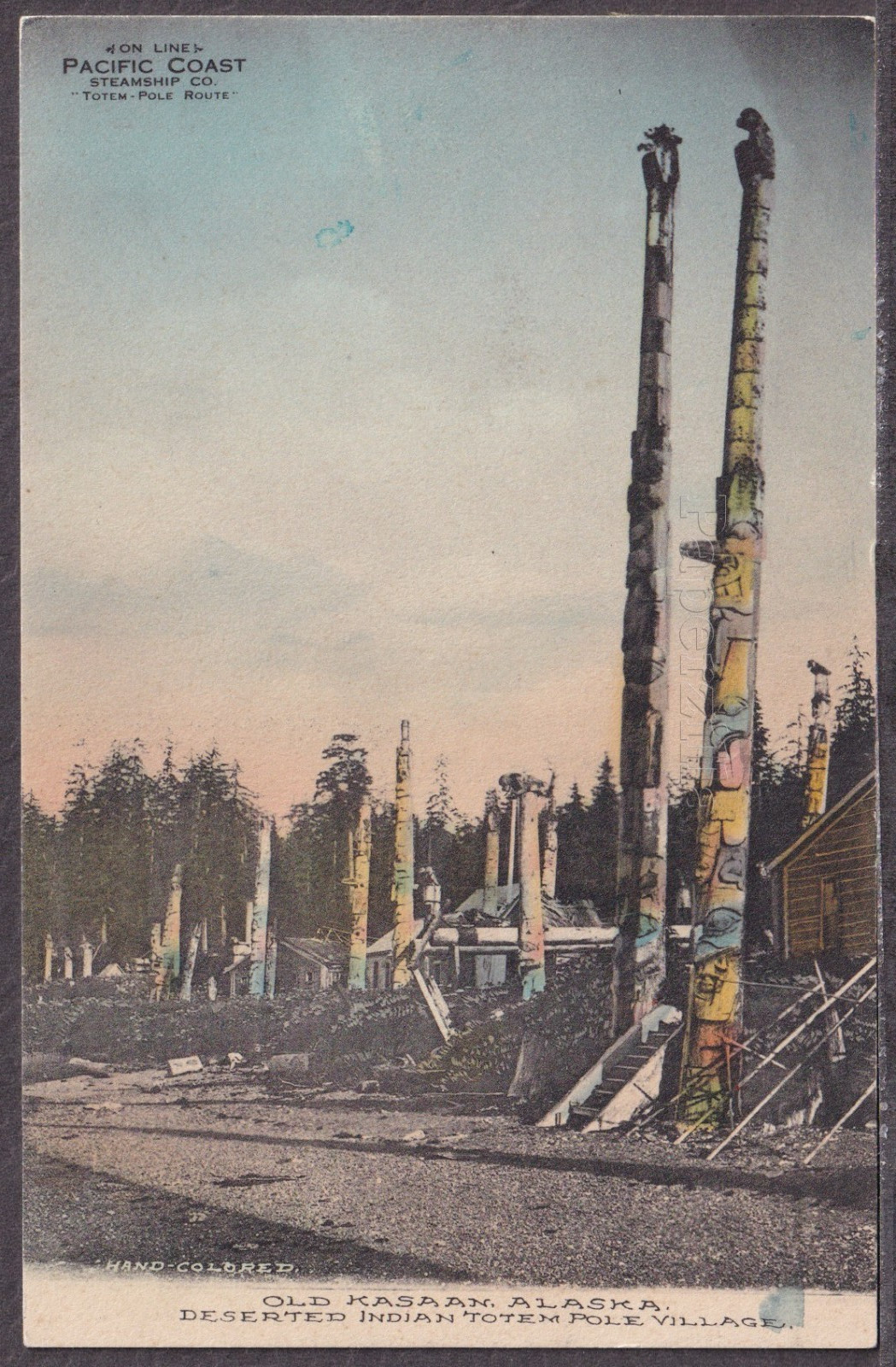AK KASAAN H/C PC c08 PACIFIC COAST STEAMSHIP CO. Totem Pole Route by Albertype