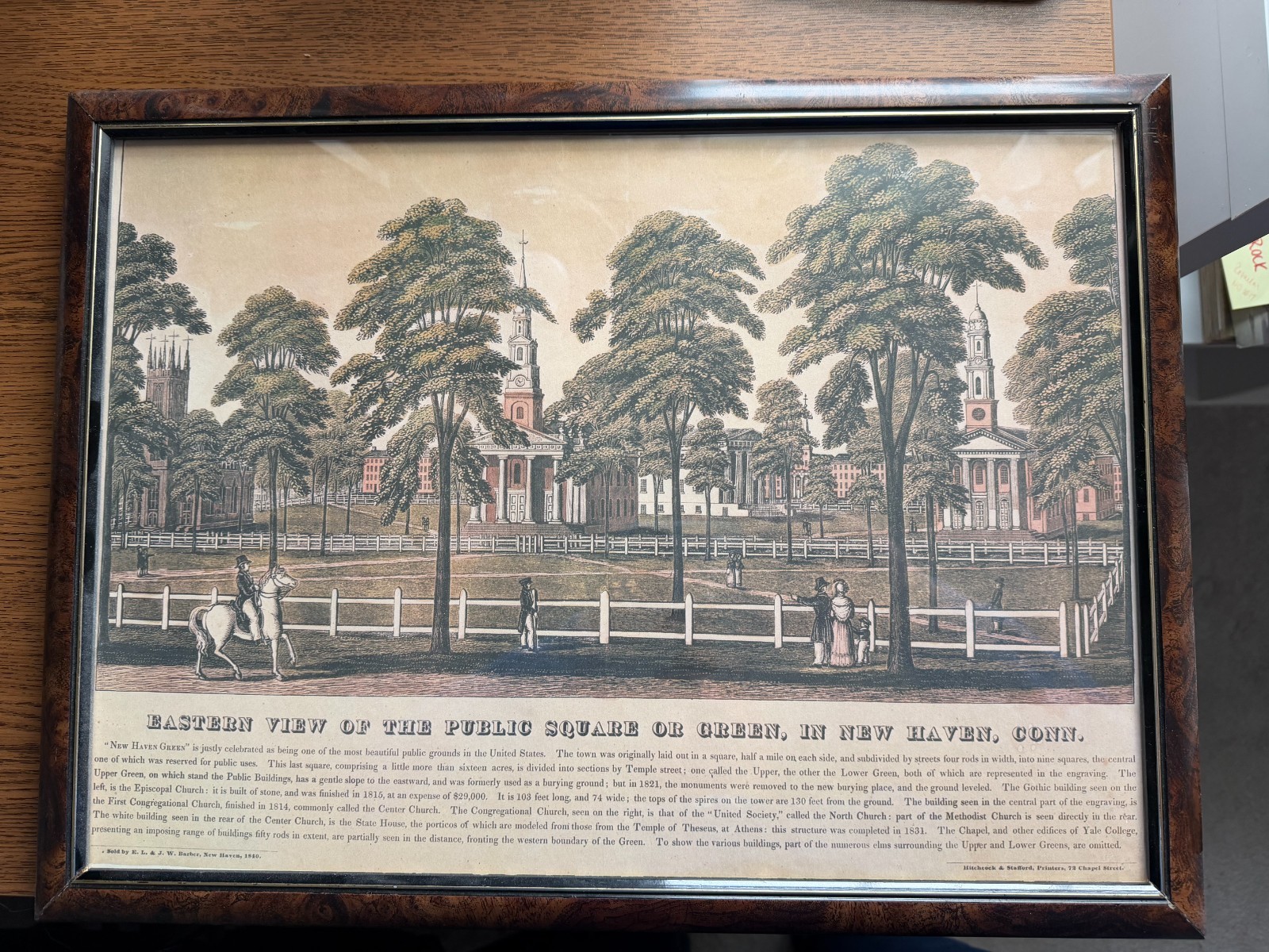 EAST VIEW OF THE PUBLIC SQUARE/GREEN IN NEW HAVEN CONN. FRAMED