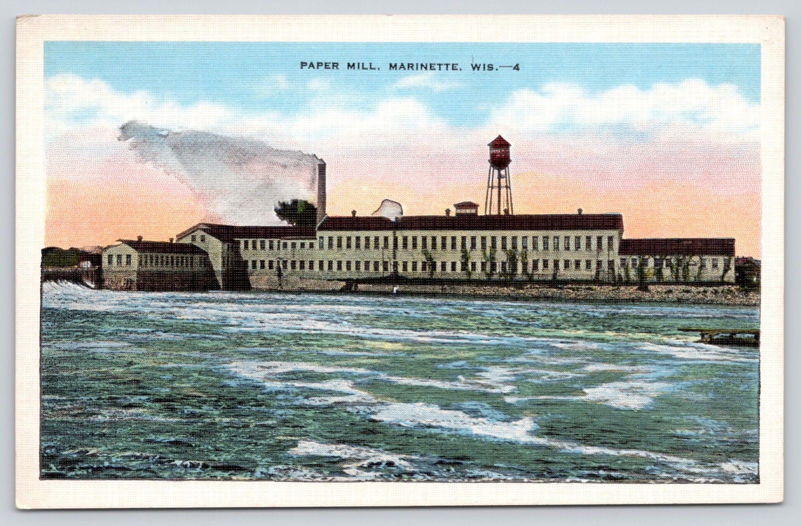 Paper Mill, Marinette WI Wisconsin Postcard 1930s Unposted EC Kropp
