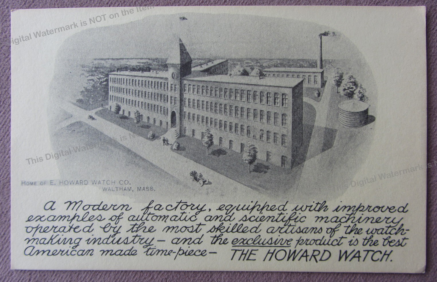 1910s E. Howard Watch Company Modern Factory Waltham Massachusetts Postcard