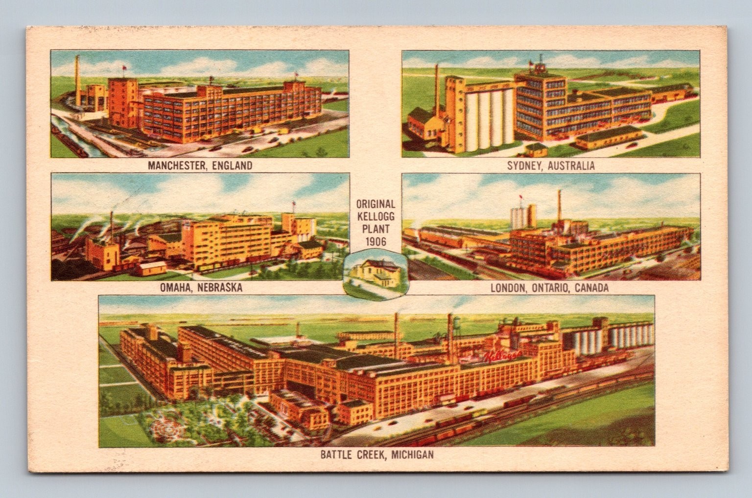 Vintage Kellogg Company Plants Postcard Featuring Global Factories 1906