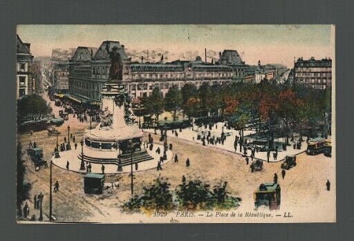 Paris France Place de la République Levy Fils Hand Colored 1918