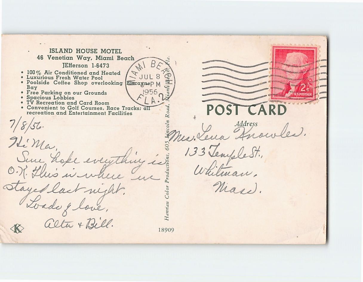 Postcard Pool View Island House Motel Miami Beach Florida USA