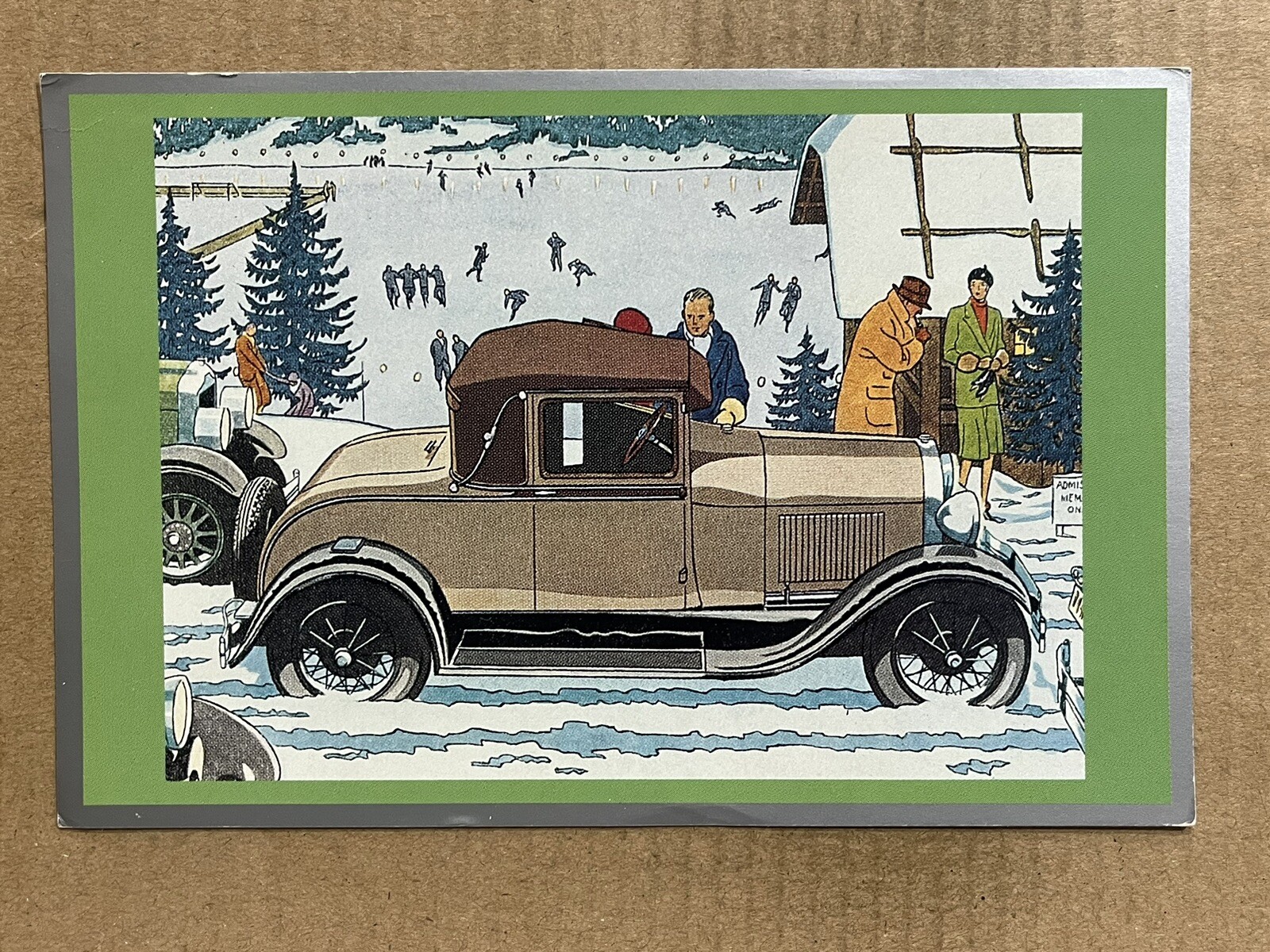 Postcard Touring America Winter Scene Lincoln Ford Car Advertising Dearborn MI