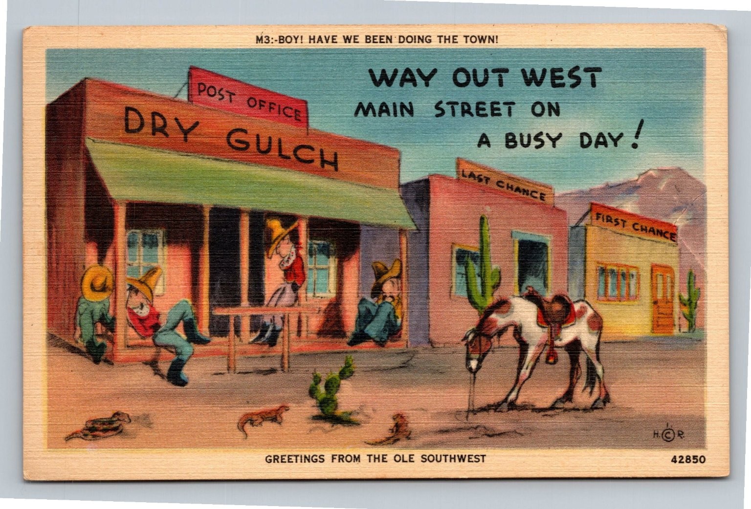 Dry Gulch Main Street Vintage Southwestern Cartoon Postcard