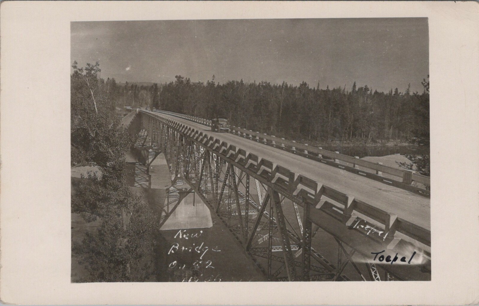 New Bridge Classic Car Truck Crossing Over River Real Photo Vintage Post Card
