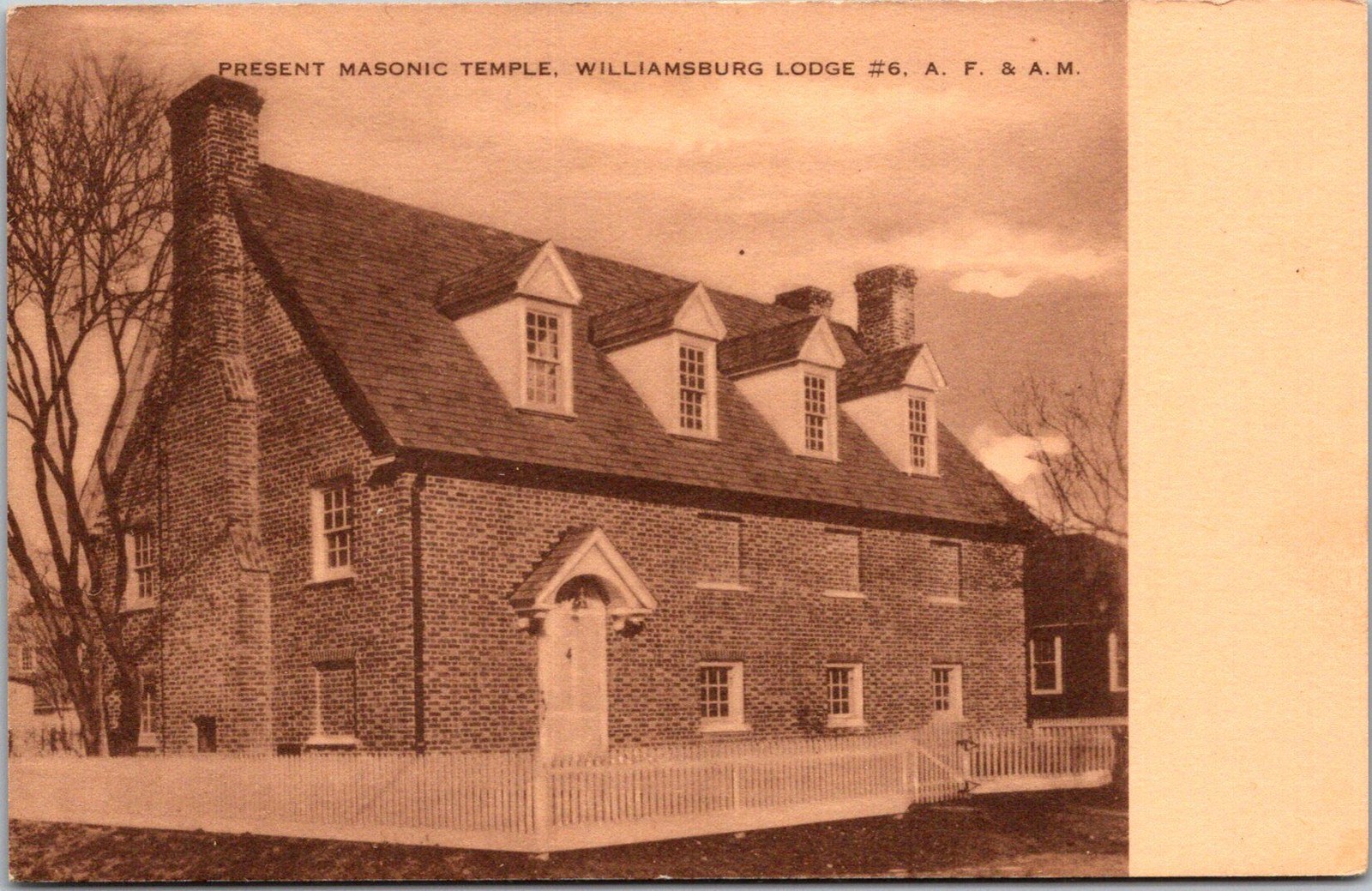 Williamsburg Masonic Temple Postcard Artvue Williamsburg Lodge No 6 1931 Sepia