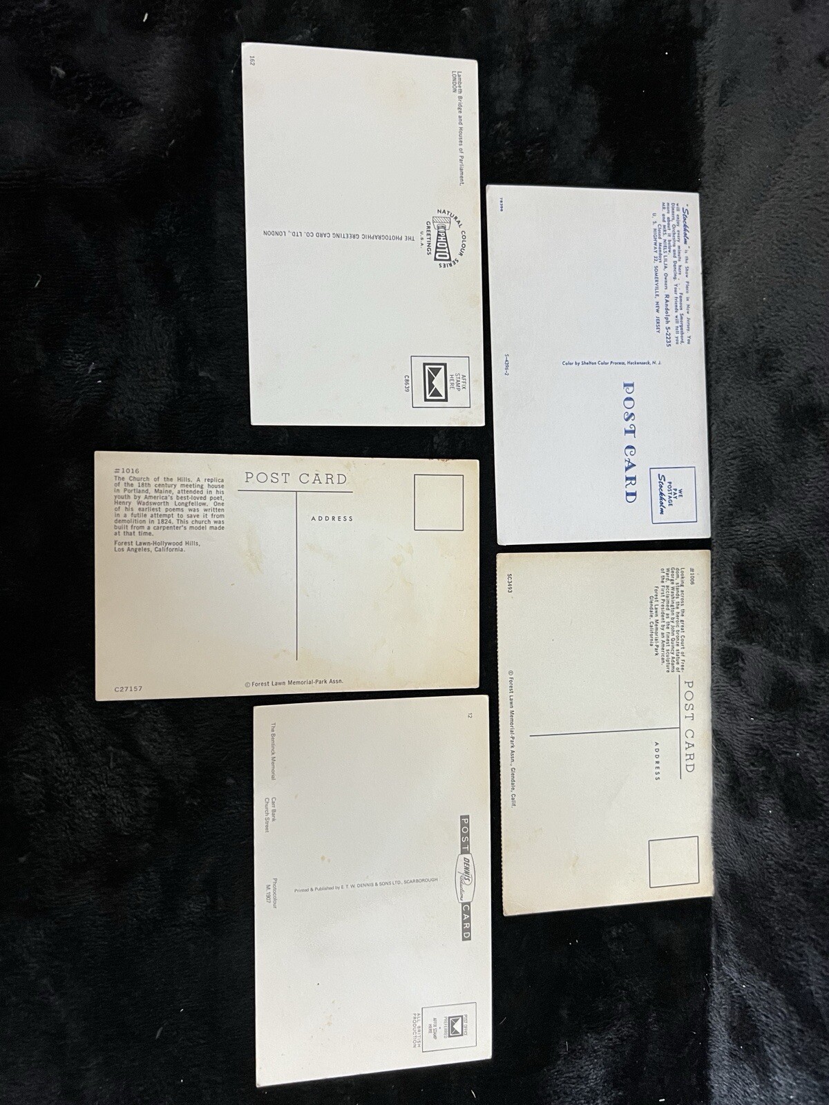Vintage Lot of 5 Postcards Britian,CA,london,NJ Mixed Lot all unused