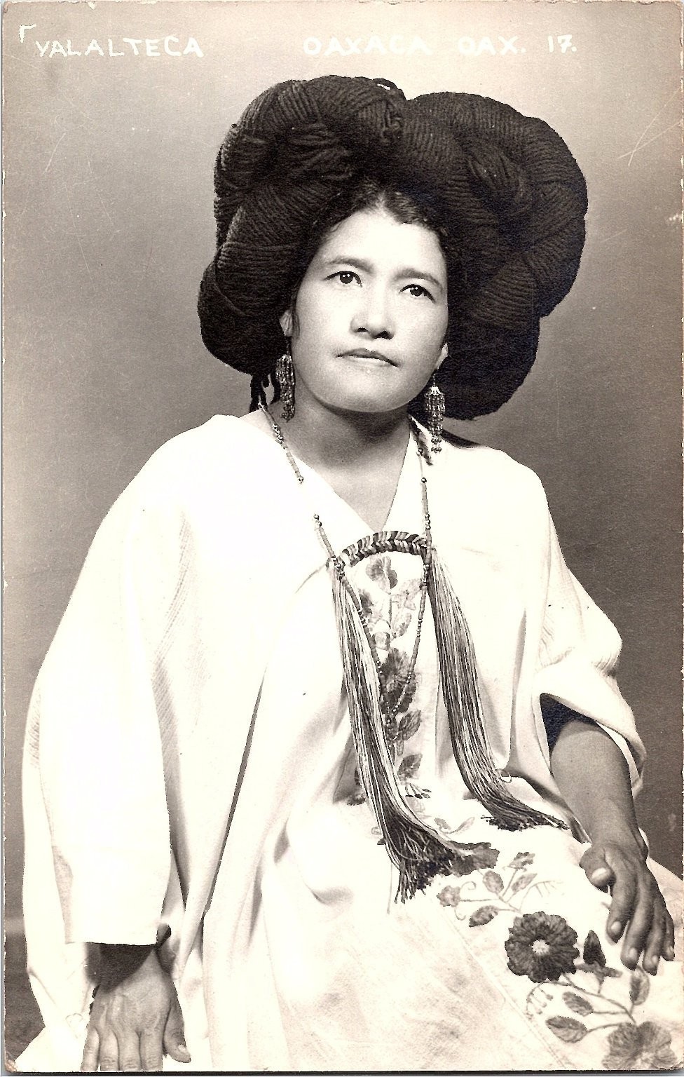Antique Oaxaca Mexico Studio Portrait Valencian Costume Woman Velox Postcard