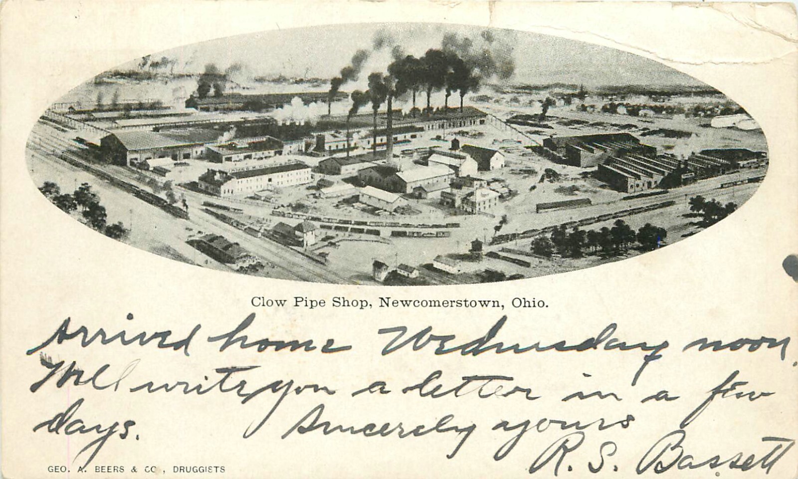 1907 Clow Pipe Shop Factory, Newcomerstown, Ohio Postcard